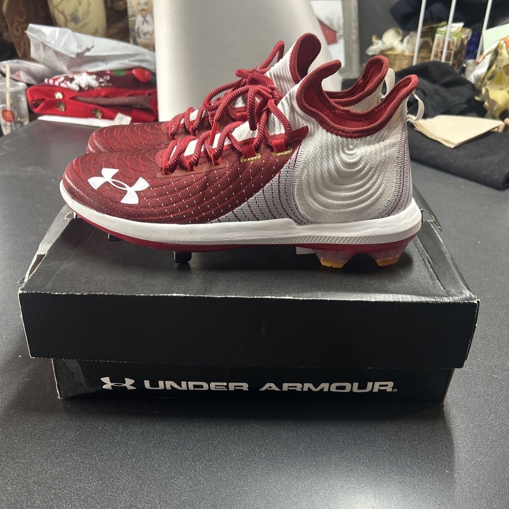 Under Armour Harper 4 Low St Metal Baseball Cleats Red White Mens Size 13 New